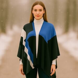 Coldwater Creek Cotton Rabbit Hair Blend Colorblock Topper Sweater Wrap One Size